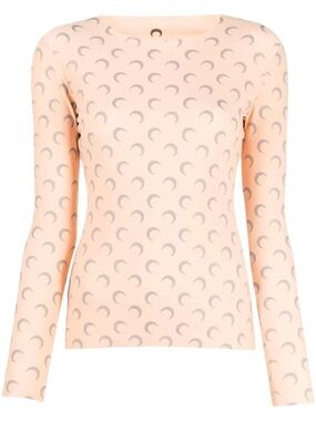 Marine Serre Beige Reflective Moon-Print Long Sleeve Top